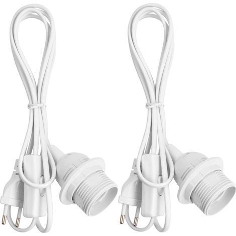 2 Pcs Support Lampe pour Ampoule E27, Douille avec Interrupteur, Porte Luminaire Suspension, Anneau Fileté, Câble d'alimentation de 1,8 m et EU Prise, pour Lustres Lampadaires (Blanc) (1/5)