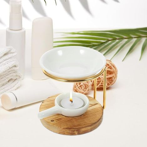 STOBAZA Brûleur À Huile pour Bougie Chauffe-Plat Lampe Chauffe Bougie en Bois Et Métal Photophore Bougeoir Diffuseur D’Arômes pour Chambre Salon Bureau Yoga (1/4)