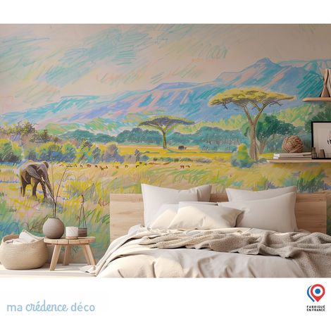 Papier peint : Savane et crayon de couleur - Intissé - L.200 x H.280 cm - Beige sable (1/5)