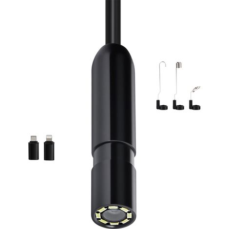 Caméra d'inspection endoscopique 1920P HD, 8 LED, câble semi-rigide 5m, IP67, zoom 2x, compatible Android/iOS, pour auto et plomberie. (1/5)