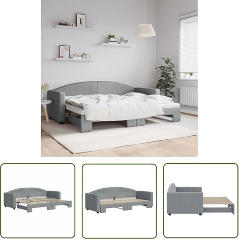 The Living Store Lit de jour avec gigogne sans matelas gris clair 80x200 cm - Canapé Convertible - Lit Deux Places - Lit Tiroir - Meuble Multifonction - Literie (1/5)