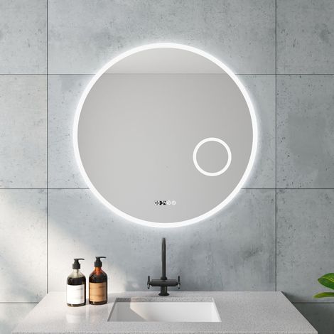 Rund Spiegel LED Badspiegel mit Beleuchtung Φ 80 cm Badezimmerspiegel, Antibeschlage, Uhr, Touch Dimmbar, Memory-Funktion, Schutzklasse IP44 (1/5)