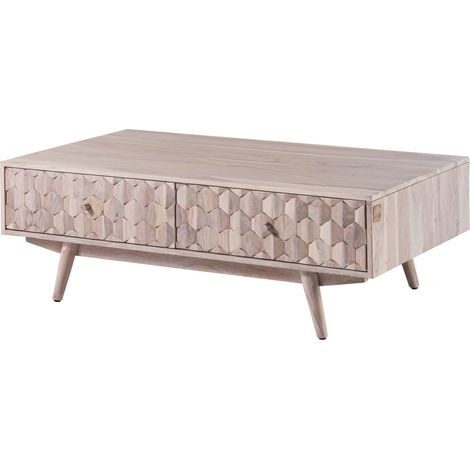 Couchtisch Akazie 120x70x40 weiß lackiert MOSAYK 203