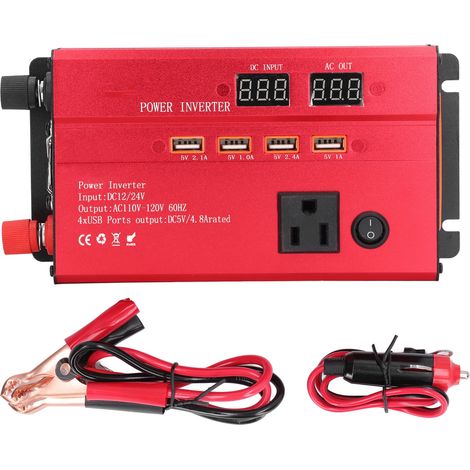 Convertisseur sinusoïdal 600W pour voiture, affichage LED, DC 12V 24V vers AC 100-130V, prise US (1/5)