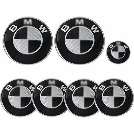 Lot de 7 emblèmes de voiture pour capot, coffre et volant – Emblèmes BMW 82mm, 68mm, 45mm en ABS et aluminium – Résistance aux chocs
