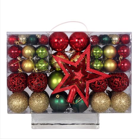 boules de Noël - décoration en intérieur et extérieur mates brillantes pailletées ouvertes cm 101 Ø3/4/6 plastique rouges (1/4)