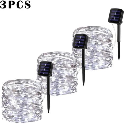 Guirlande lumineuse solaire LED (3 pièces - blanche - 32 m - 300 LED) pour extérieur, jardin, guirlande féérique, guirlande lumineuse LED scintillante étanche, décoration de Noël et de jardin. (1/5)