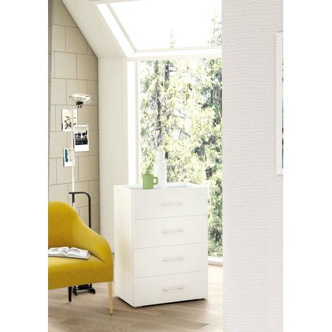 Dmora Commode Aster, Commode avec 4 tiroirs pour chambre, Armoire polyvalente pour bureau ou studio, Cm 50x41h87, Blanc et Béton, avec emballage renforcé (1/4)