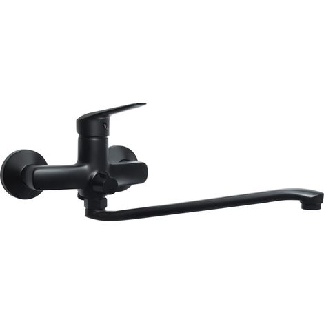 Mezclador de fregadero de pared con desviador y caño de 40 cm de largo Deante BORO BMON56M Negro mate