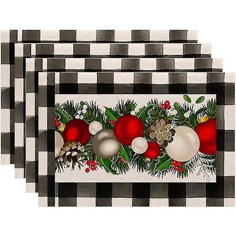 Lot de 4 sets de table de Noël roses enneigés, motif sapins de Noël, pour la décoration de la cuisine et de la salle à manger. (1/5)