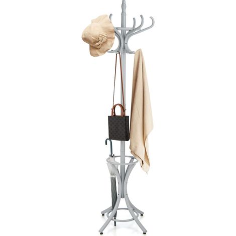 Costway – Porte manteau sur pieds 12 crochets en bois massif – Design vintage – Charge max 10kg – Dimensions 51 x 51 x 184cm – Pour manteaux et parapluies (1/5)