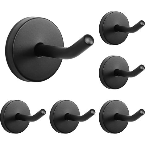 An der Wand montierter Badezimmerhaken, geeignet zum Aufhängen von Hüten, geeignet für Badezimmer, Wohnzimmer, Hotelküche und Haare, 6-teiliges Set (schwarz, 5,2  4  0,9 cm) (1/5)