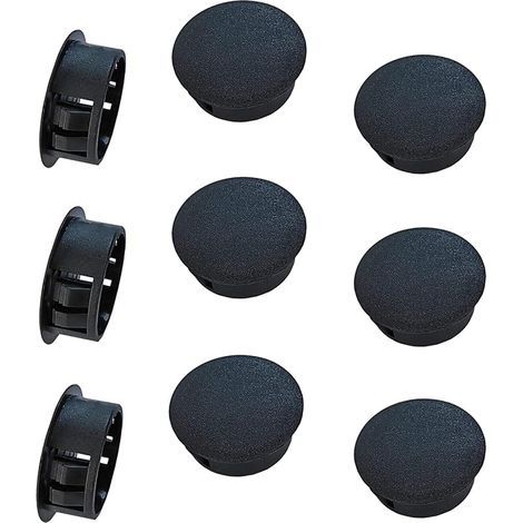 Lot de 10 Bouchons de Trou de 20 mm en Plastique, Bouchons pour Trous de Forage, Noir, Couvercles Décoratifs pour Tiroir, Armoire, Meubles (1/5)