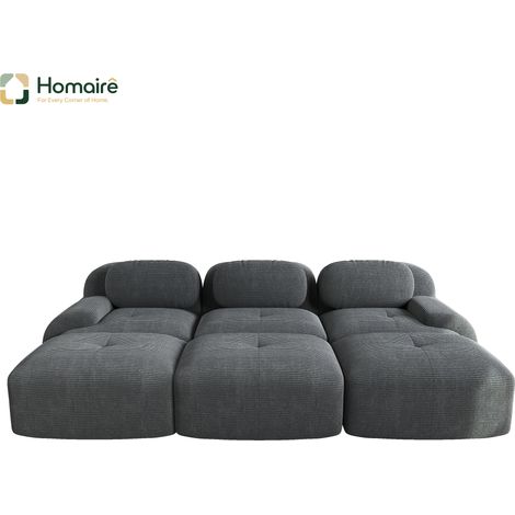 Canapé modulable en velours côtelé gris avec accoudoirs 298 x 178 x 75 cm HOMAIRE (1/4)