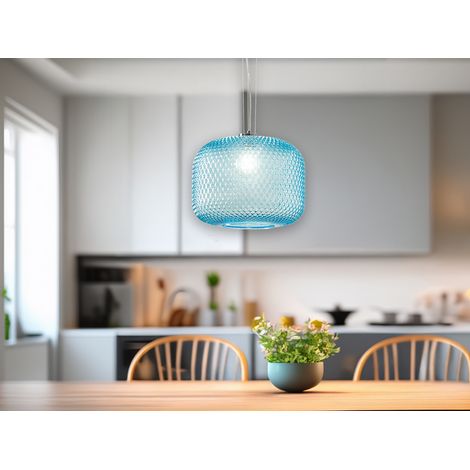 LED Pendelleuchte einflammig Kristall Glasschirm in Blau, Ø 40cm