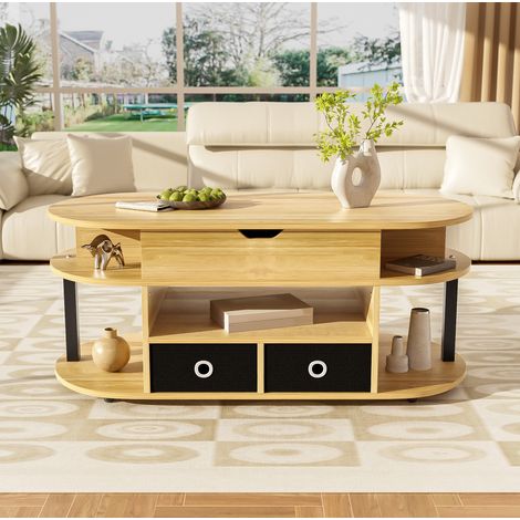tavolo soggiorno 105x50 sollevabile con cassetti nero OKMYHOME (1/5)