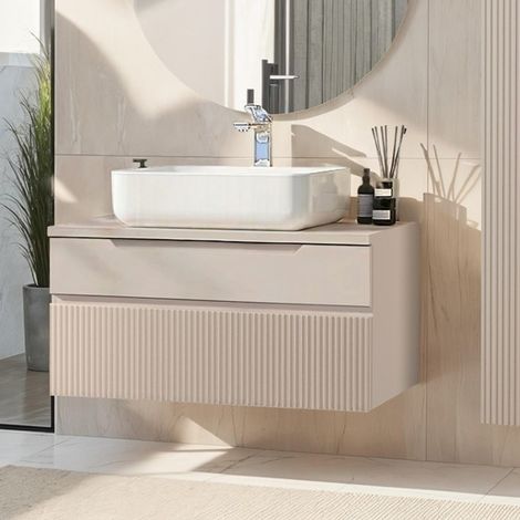 Meuble suspendu salle de bain beige + vasque 80cm ORION