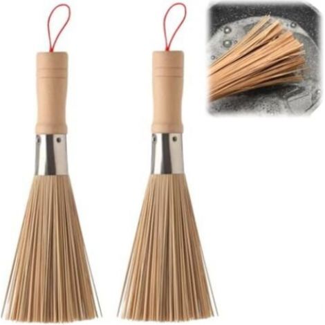 Lot de 2 brosses traditionnelles en bambou naturel pour wok, brosse de nettoyage de cuisine, brosse de cuisine en bambou, pour nettoyer la vaisselle, les casseroles, les poêles, les légumes et l'évier (1/5)