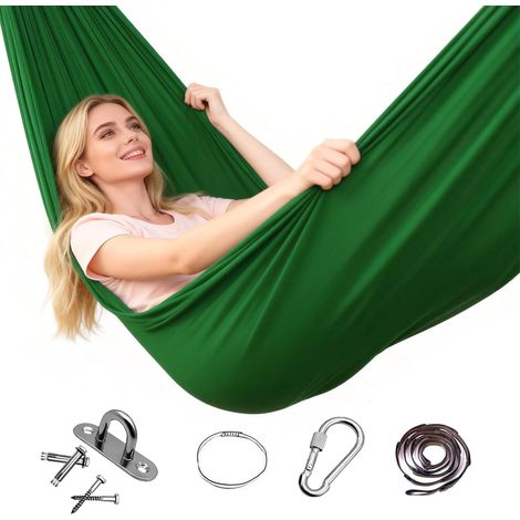 Aerial Hamac de yoga, 150 x 280 cm, pour yoga, swing, anti-gravité, avec ferrures, capacité de charge de 200 kg, vert (1/5)
