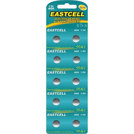 Lot de 10 piles bouton alcalines AG6 LR920 1,5 V 32 mAh pour montres (1/5)