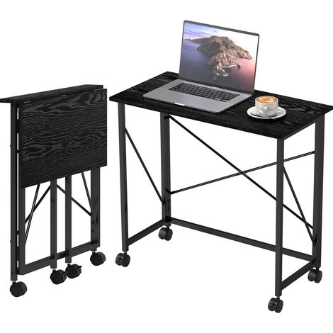 Bureau pliable avec roues 80x40x75 cm Noir