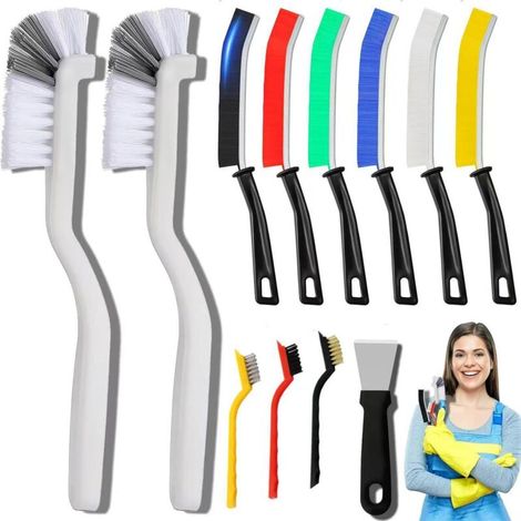 Juego de 12 cepillos de limpieza para esquinas, accesorios de limpieza de cerdas rígidas, adecuados para la cocina, el baño, esquinas, lechada, fregaderos, tazas, teteras, etc. (1/4)