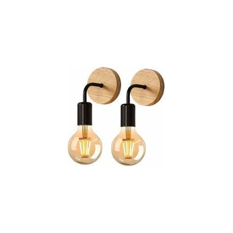 2 Pack Applique Murale Interieur Industrielle, Appliques Murale Bois, Noir, Lampe Murale Métal Decoration Murale Rétro, pour Salon, Chambre à Coucher Ampoules Non comprises (1/5)