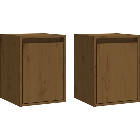 Set di 2 pratici armadietti da parete in legno massello di pino 30 x 30 x 40 cm decorazione contemporanea in pino marrone miele 020048085