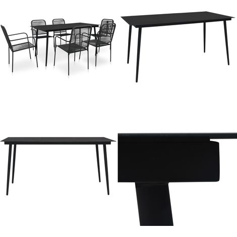 Ensemble à manger de jardin 7 pcs Corde en coton et acier Noir - Salon De Jardin - Meubles De Jardin - Ensemble Repas Extérieur - Table Et Chaises - Table Basse - Home & Living (1/5)