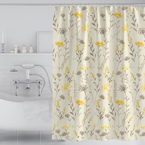 Duschvorhang 200x200 cm aus wasserdichtem Polyester, in beige-gelber Farbe, inklusive Haken – Badezimmerdekoration.