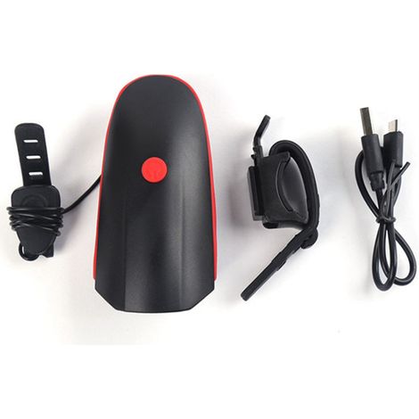Ensemble d'Éclairage et Klaxon USB Rechargeable pour Vélo - Phare et Feu Arrière Combinés pour Cyclisme Rouge (1/5)