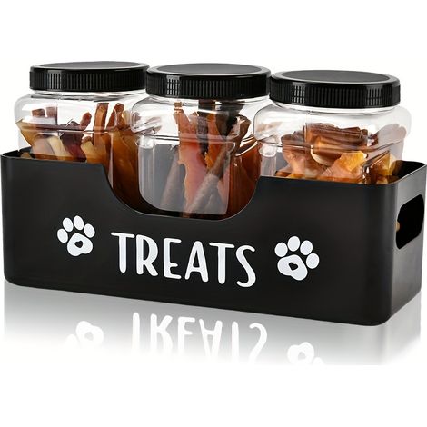 Boîte à friandises pour animaux avec 3 récipients hermétiques en plastique - pour conserver les aliments pour animaux (1/5)