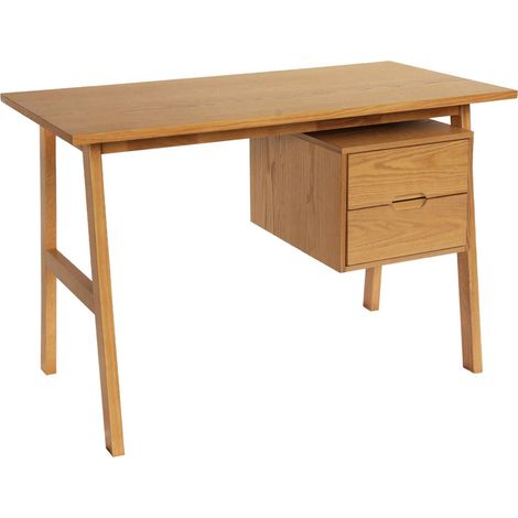 Desk with 2 drawers hevea wood and oak veneer natural 120x57x76 cm - Alana
