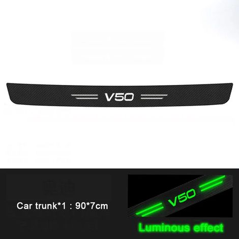 (1 pièce pour coffre) Autocollants lumineux pour seuil de porte de voiture Volvo V50 avec logo,film anti-rayures,éclairage nocturne,adhésif étanche pour seuil de coffre arrière (1/3)