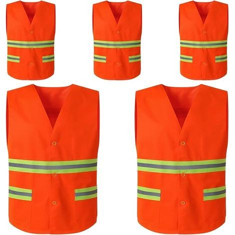 XL Gilets de sécurité Gilet de sécurité 5 Set Visibilité Tous Temps Gilet Accident Nuit Pour Travailleur du bâtiment, Chauffeur Logistique Orange (1/4)