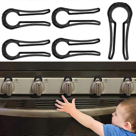 Verrouillage des boutons de cuisinière pour la sécurité des enfants et la levée de la pâte (lot de 5), protections de sécurité pour boutons de four pour enfants et animaux domestiques (noir) (1/5)