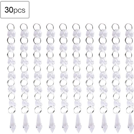 Un collier de 30 perles composé de petits cristaux acryliques transparents et de pierres précieuses, idéal pour les suspensions de lampes, les décorations de mariage et la décoration intérieure. (1/5)