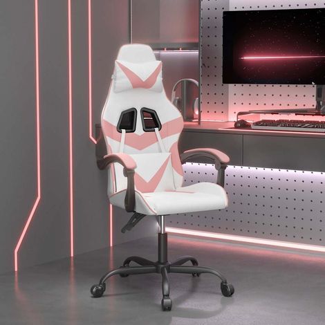 vidaXL Silla gaming cuero sintético blanco y rosa (1/5)