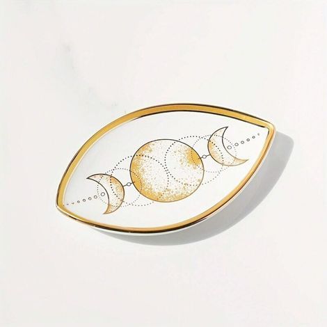 1 plateau à bijoux en céramique à motif Nazar, bleu et or, en forme de feuille, pour bagues et boucles d'oreilles (1/5)