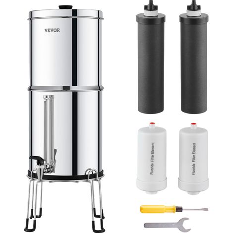 VEVOR Systeme de filtration deeau par gravite,systeme de filtration de comptoir en acier inoxydable 304 2,25 G,reduit le plomb et jusqua 99 % du chlore,avec 2 filtres a charbon actif,2 filtres de defl