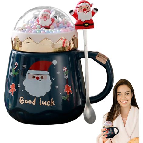 Mug de Noël en céramique de 500 ml avec couvercle en forme de boule à neige, idéal pour un usage domestique, la pâtisserie et l'organisation de la cuisine.-AquaForge (1/5)