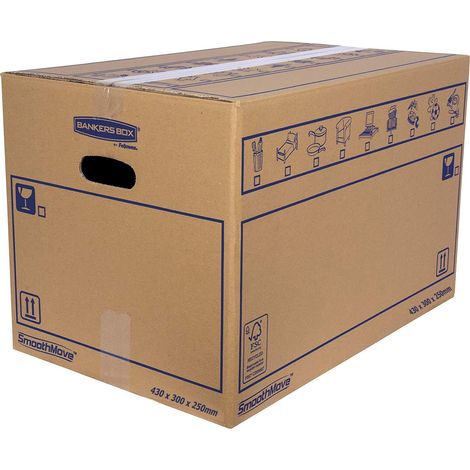 Confezione da 10 scatole di cartone con manici per traslochi, conservazione e trasporto ultra resistenti, 43 x 30 x 25 cm (taglia M) 32 litri, canale semplice rinforzato