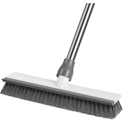 2 en 1 Balai Brosse Sol avec Long Manche(128cm), Intérieur & Extérieur, Brosse Sols Nettoyage avec Poils et Raclette pour Terrasse, Carreaux, Cuisine, Salle de Bain, Patio, Garage, Carrelage