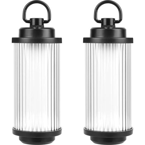 Lot de 2 mini lanternes de camping LED rechargeables par USB - Lumière blanche chaude - Lampe de camping Explorer - Noires (1/2)