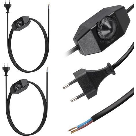 2X Variateur de Lumiere LED avec 3 Meter Câble Alimentation, Interrupteur Variateur Rotatif 220-240V/100W Fiche Européenne Plate de Type C, pour Dimmable LED, Lampes de Table Chevet, Noir (1/5)