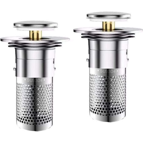 Lot de 2 bouchons de lavabo pour bonde de lavabo de 34 à 40 mm avec tamis à cheveux, bonde pop-up universelle, écoulement rapide