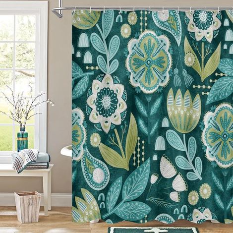 Rideau de douche taille M, hauteur 200 cm x largeur 180 cm, rideau de salle de bain, rideau de douche à motif floral, rideau de douche élégant (1/5)