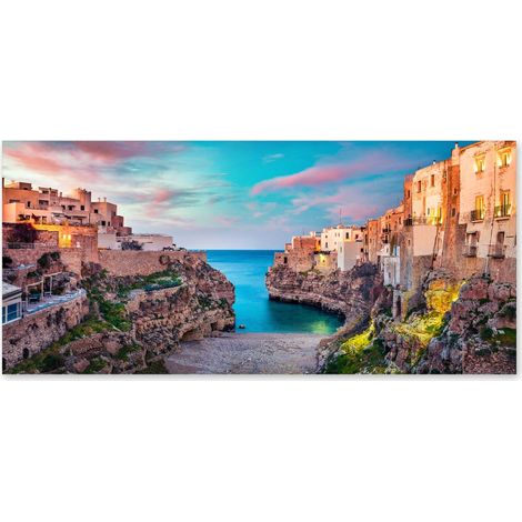 Lupia - Quadro moderno su Tela Canvas DEEP 65X143 cm, con paesaggi e localismi italiani, per casa, soggiorno, capezzale camera da letto, hotel, ufficio, PUGLIA - POLIGNANO CALA PORTO (1/4)