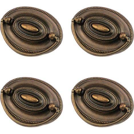 Ensemble de 4 poignées de commode - Anneaux de tirage en laiton antique, poignées ovales pivotantes, boutons et quincaillerie pour meubles