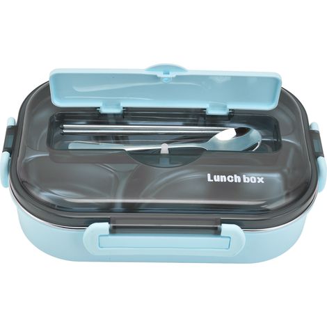 Lunchbox aus Edelstahl 304, 1,3 l, 5 Fächer, Bento-Box für Erwachsene/Kinder, isolierte blaue Lunchbox mit kostenlosem Besteck (1/5)